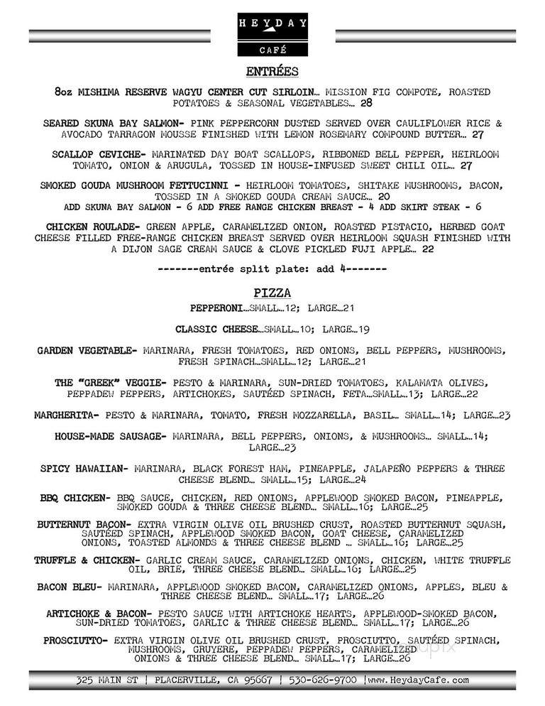 Heyday Cafe - Placerville, CA menu_pic