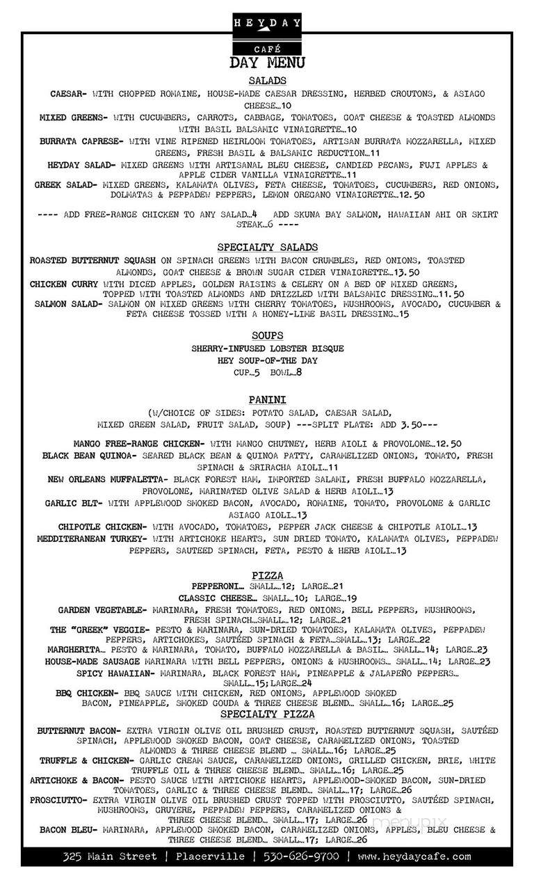Heyday Cafe - Placerville, CA menu_pic