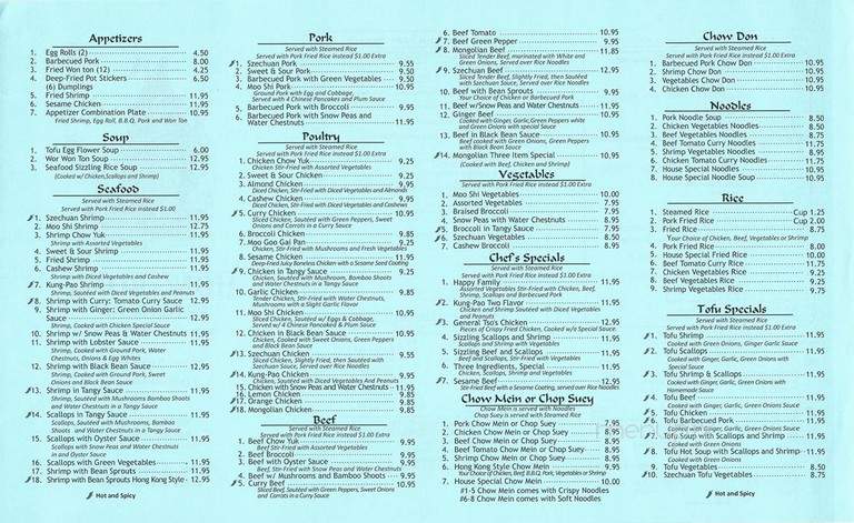 Hong Kong Restaurant - Portola, CA menu_pic