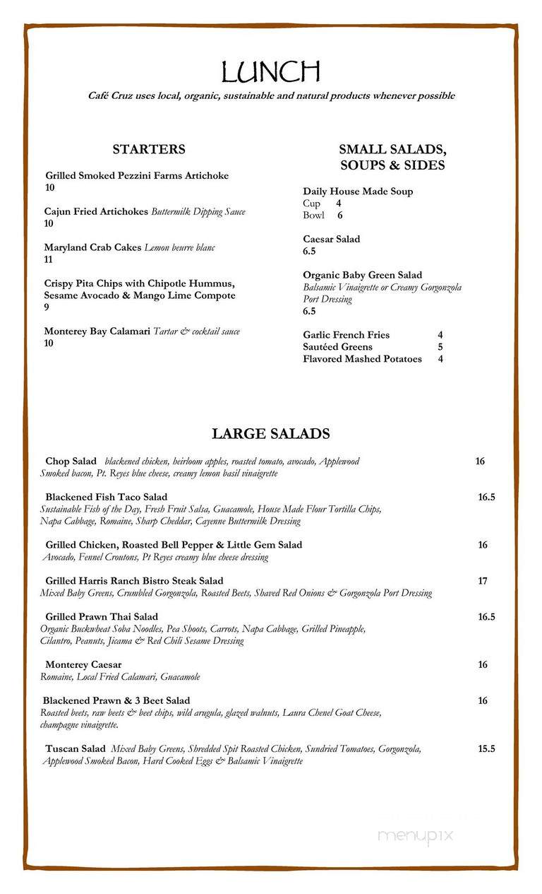 Cafe Cruz - Soquel, CA menu_pic