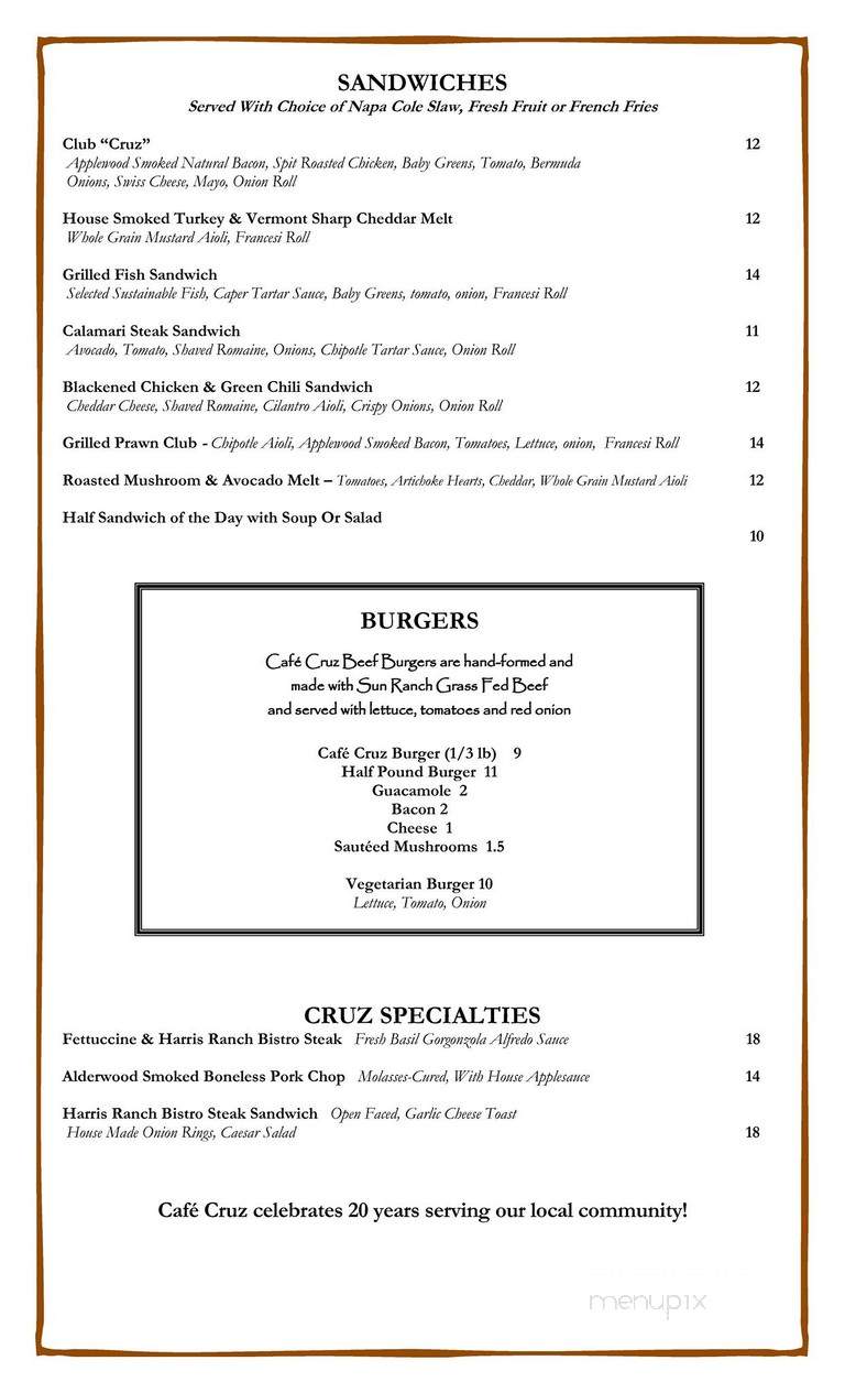 Cafe Cruz - Soquel, CA menu_pic