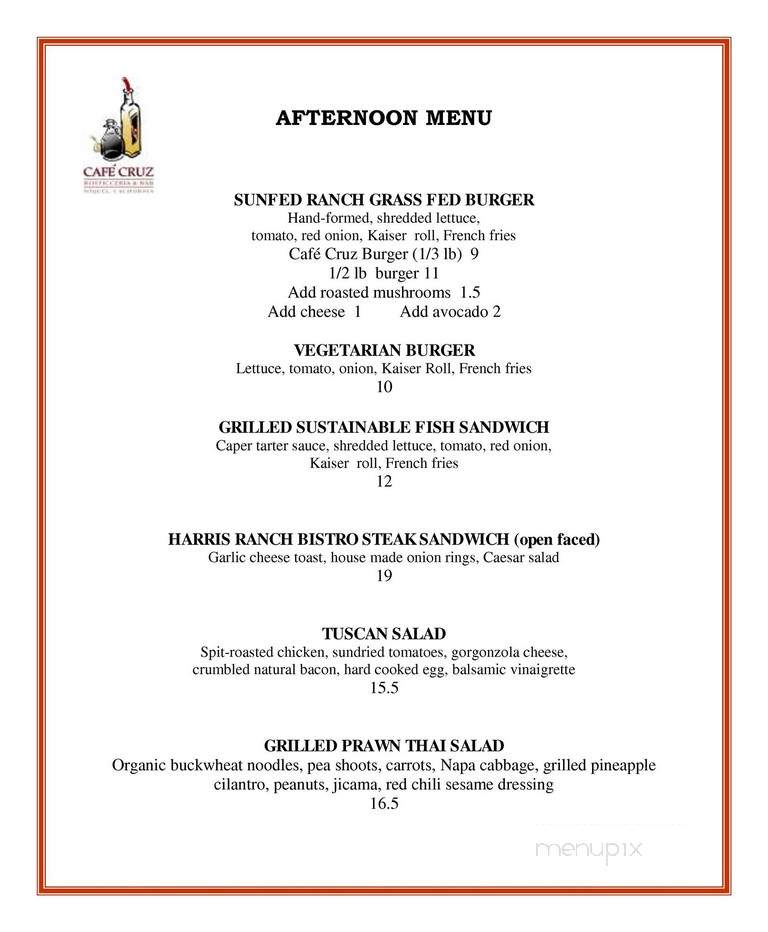 Cafe Cruz - Soquel, CA menu_pic
