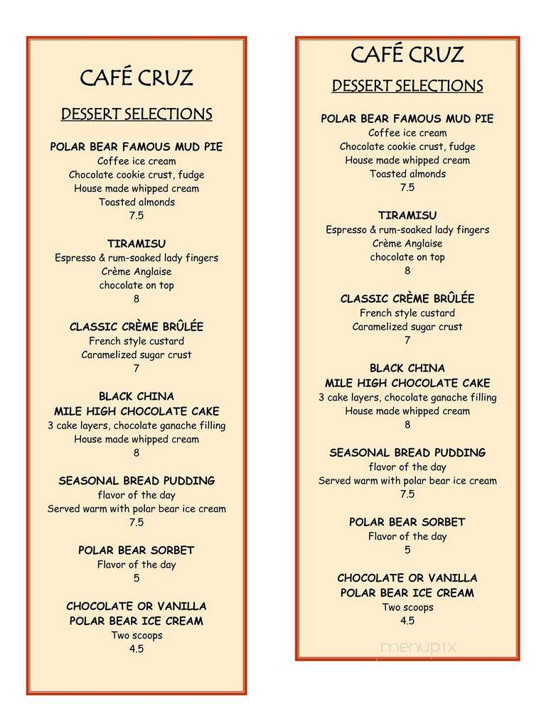 Cafe Cruz - Soquel, CA menu_pic