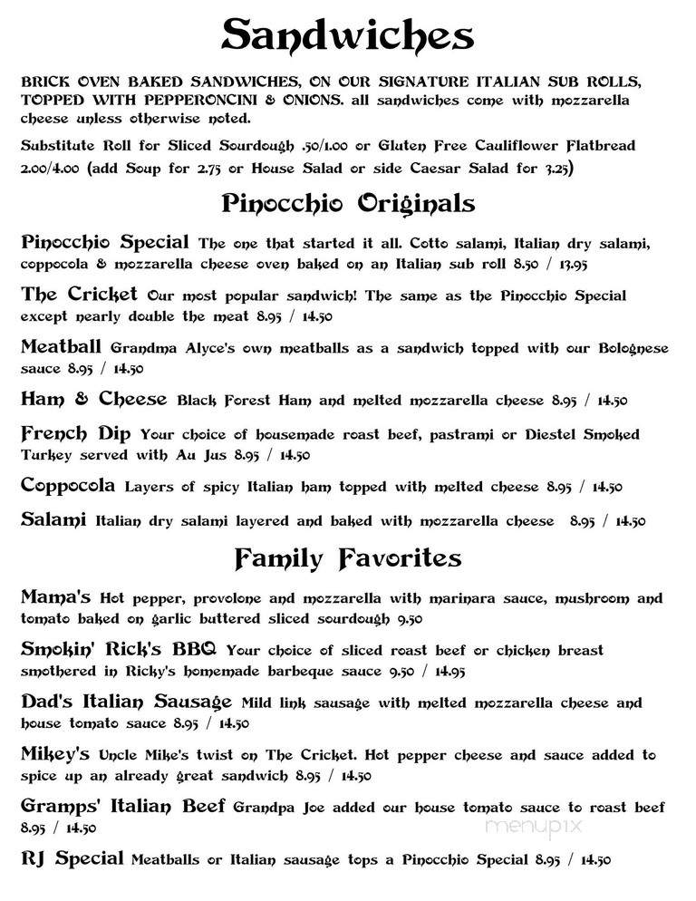 Pinocchio's Italian Cafe - Sonora, CA menu_pic