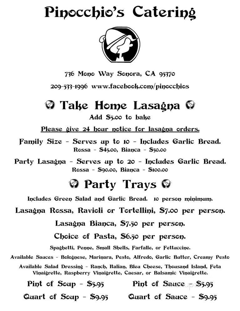 Pinocchio's Italian Cafe - Sonora, CA menu_pic