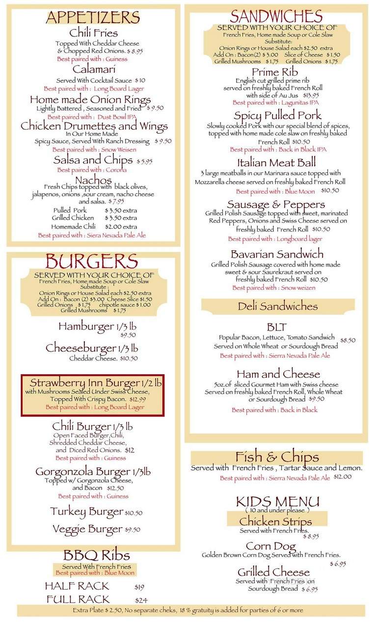 Strawberry Inn - Strawberry, CA menu_pic