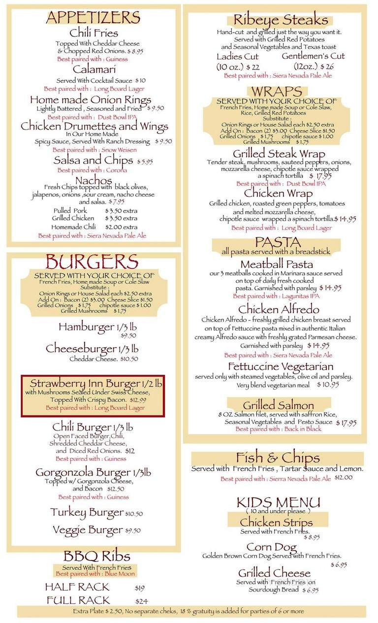 Strawberry Inn - Strawberry, CA menu_pic