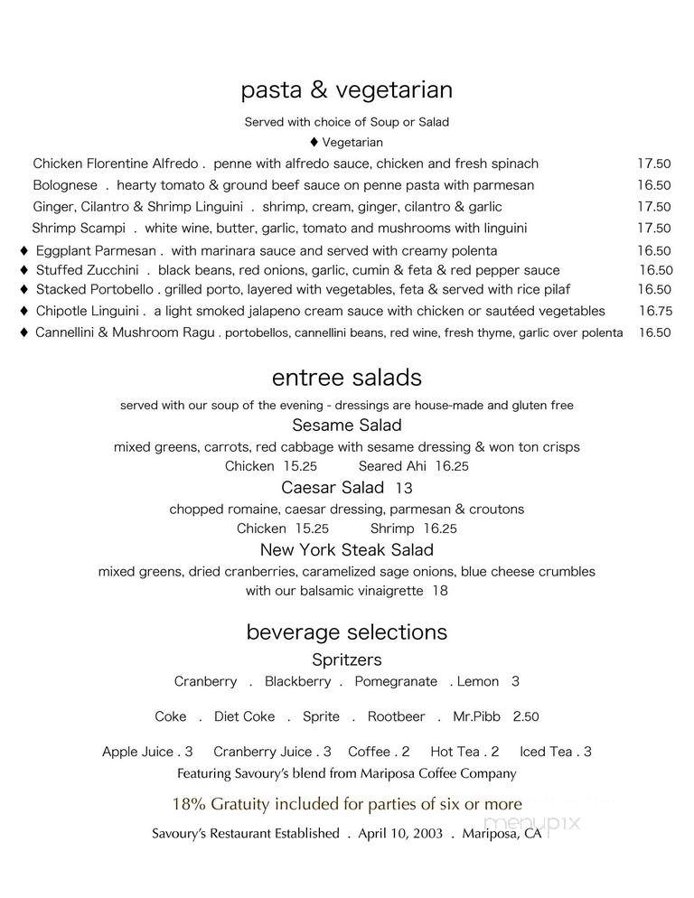 Savoury's Restaurant - Mariposa, CA menu_pic