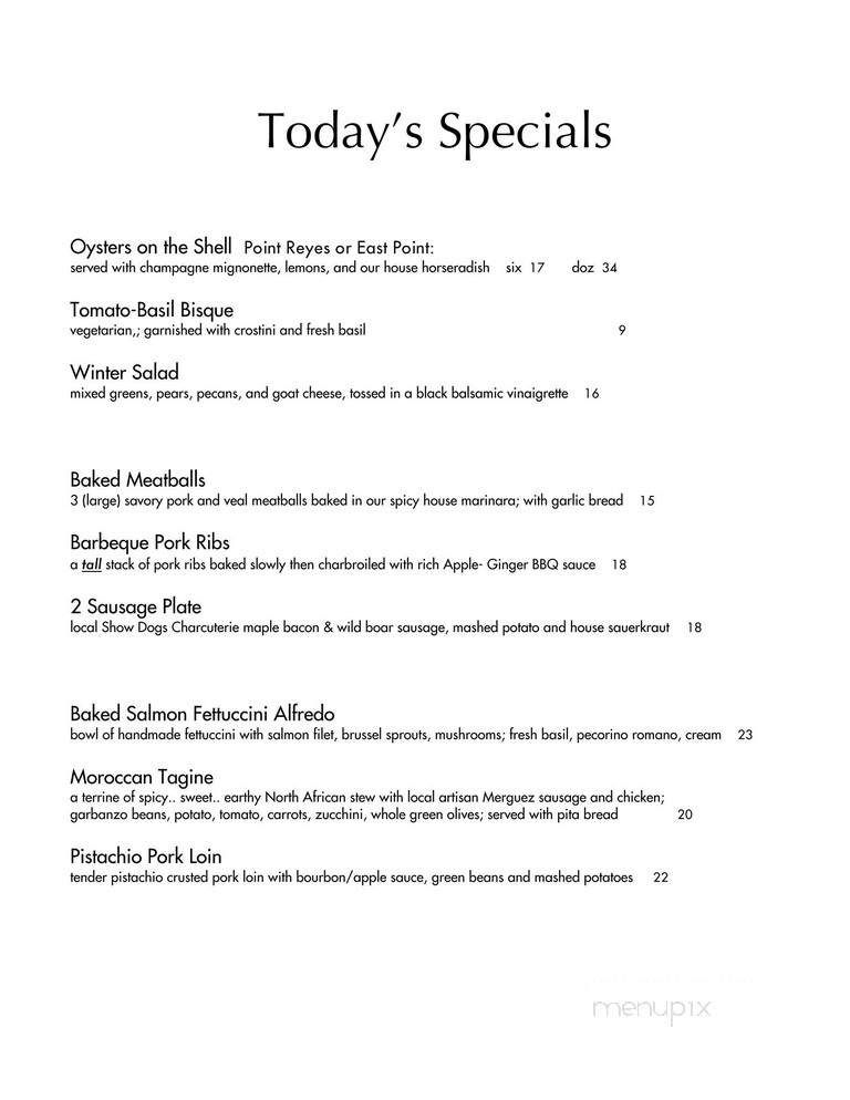 Kezar Pub & Restaurant - San Francisco, CA menu_pic