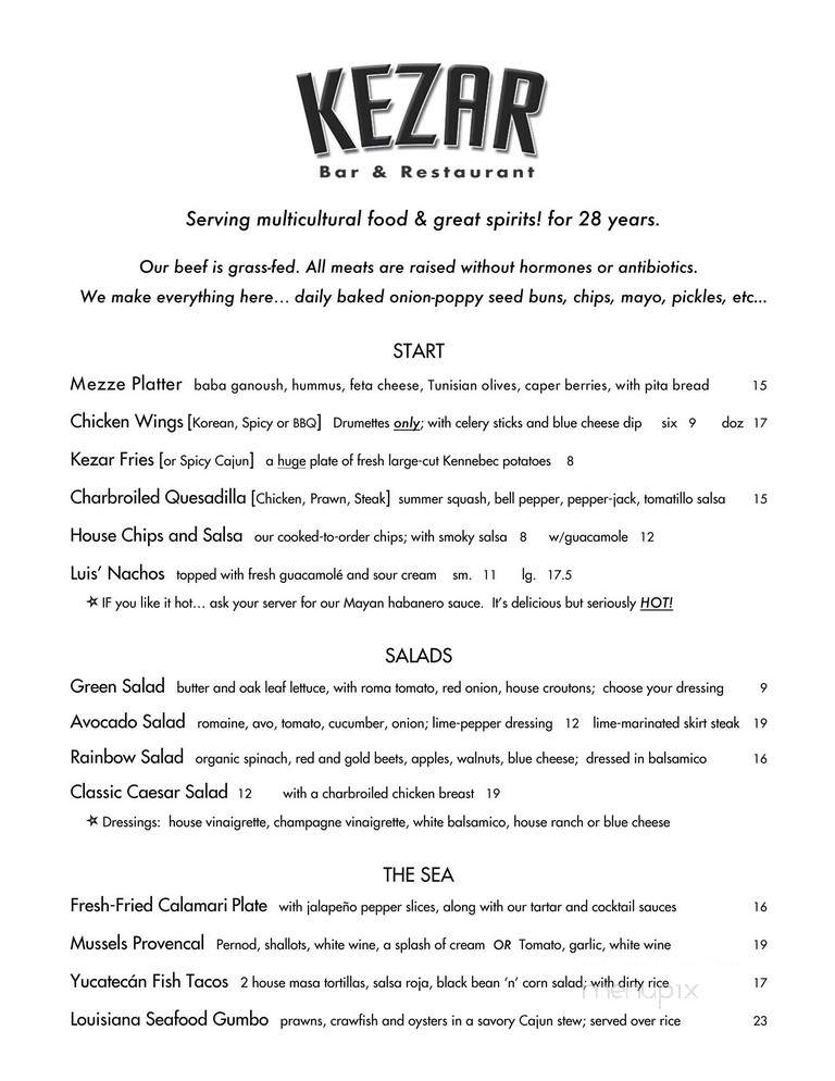 Kezar Pub & Restaurant - San Francisco, CA menu_pic