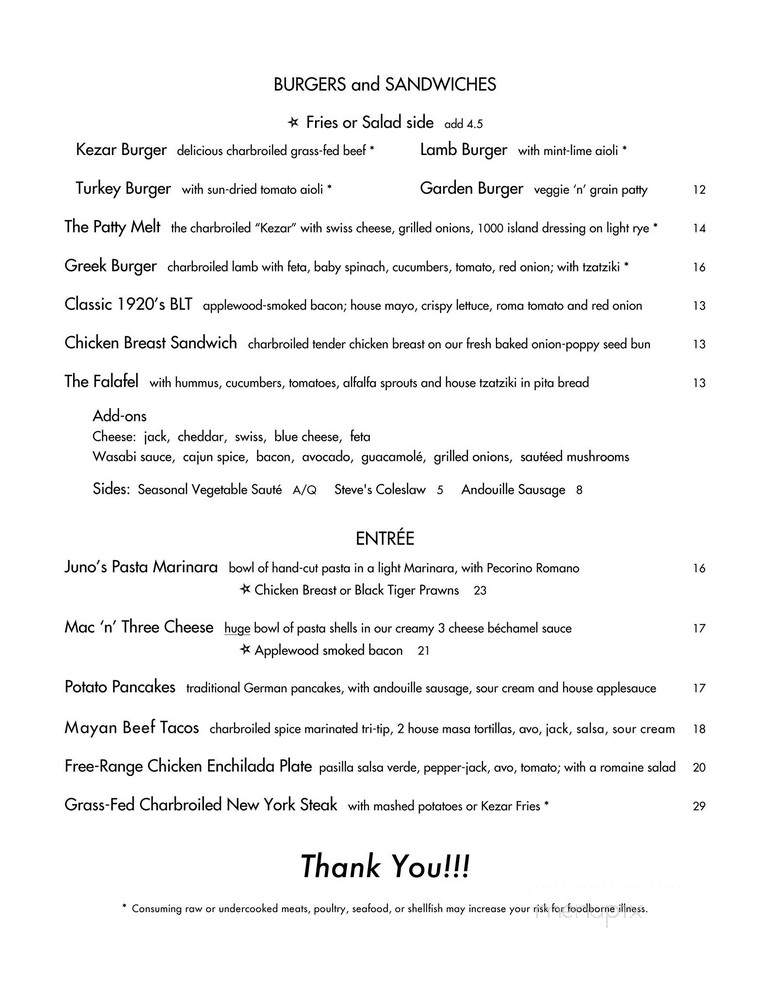 Kezar Pub & Restaurant - San Francisco, CA menu_pic