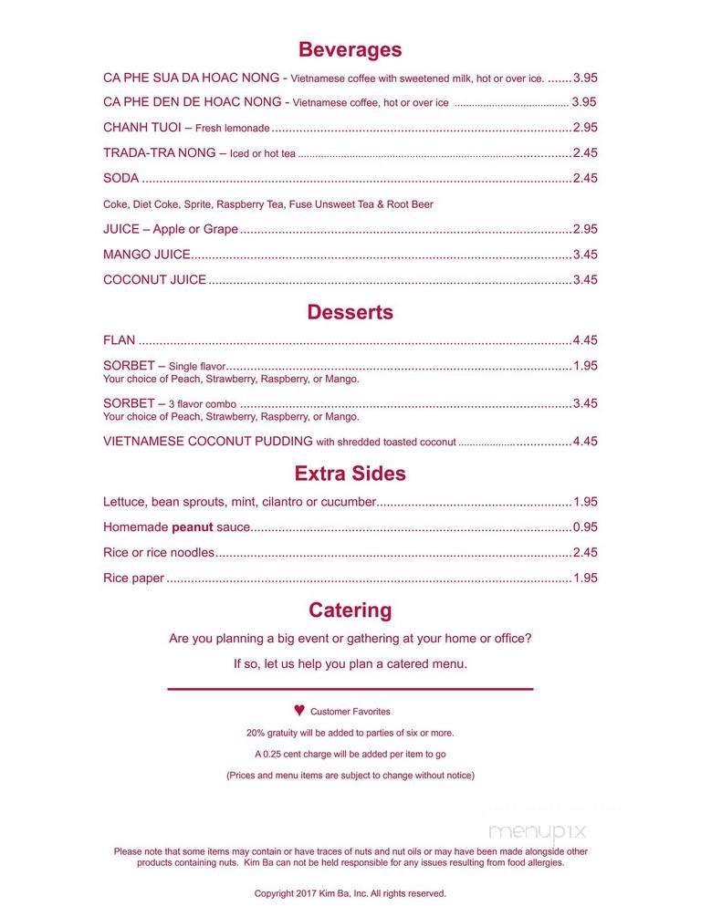 Kim Ba Restaurant - Aurora, CO menu_pic