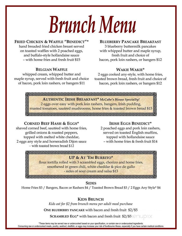 Mc Cabes Irish Bistro & Pub - Aurora, CO menu_pic