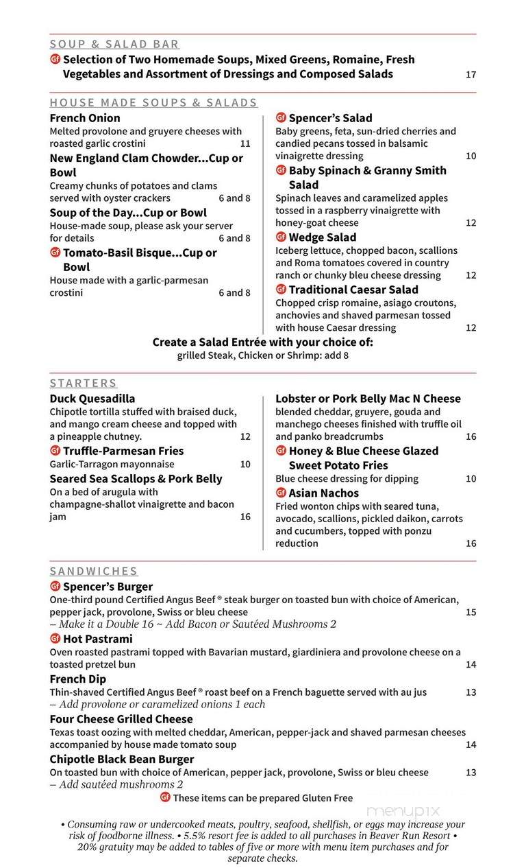 Spencer's Steaks & Spirits - Breckenridge, CO menu_pic