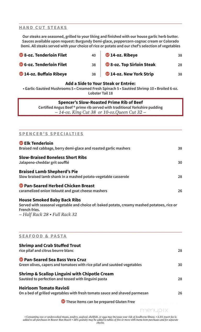 Spencer's Steaks & Spirits - Breckenridge, CO menu_pic