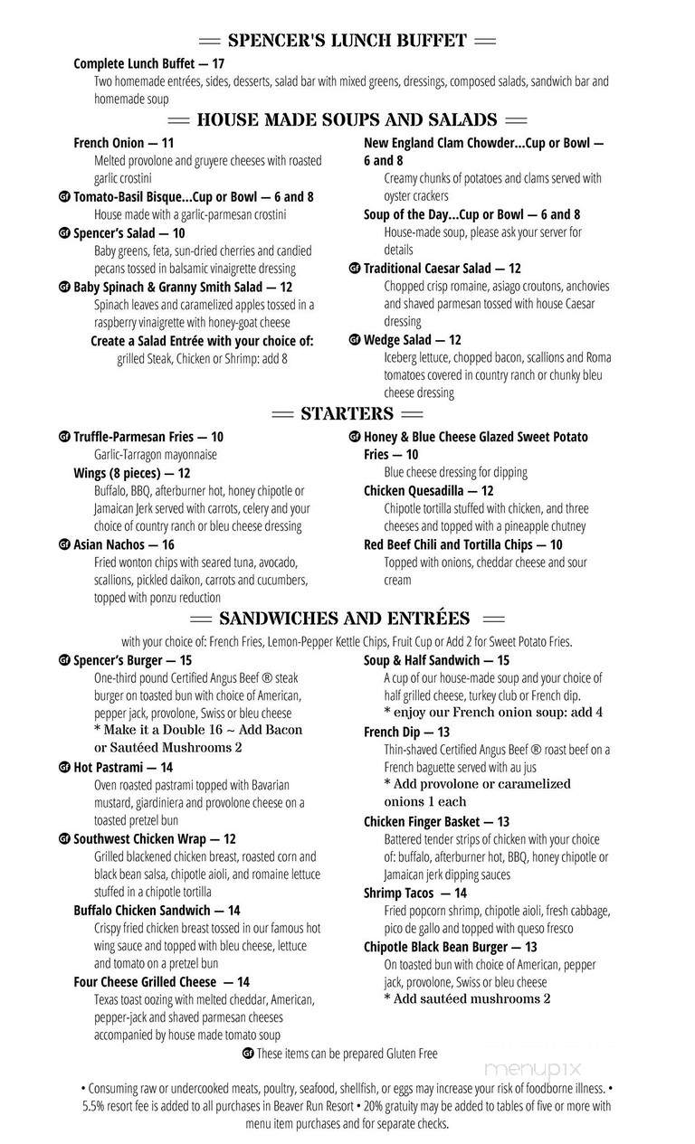 Spencer's Steaks & Spirits - Breckenridge, CO menu_pic