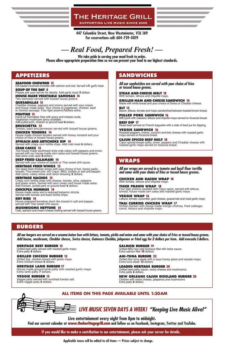 Heritage Grill - Broomfield, CO menu_pic