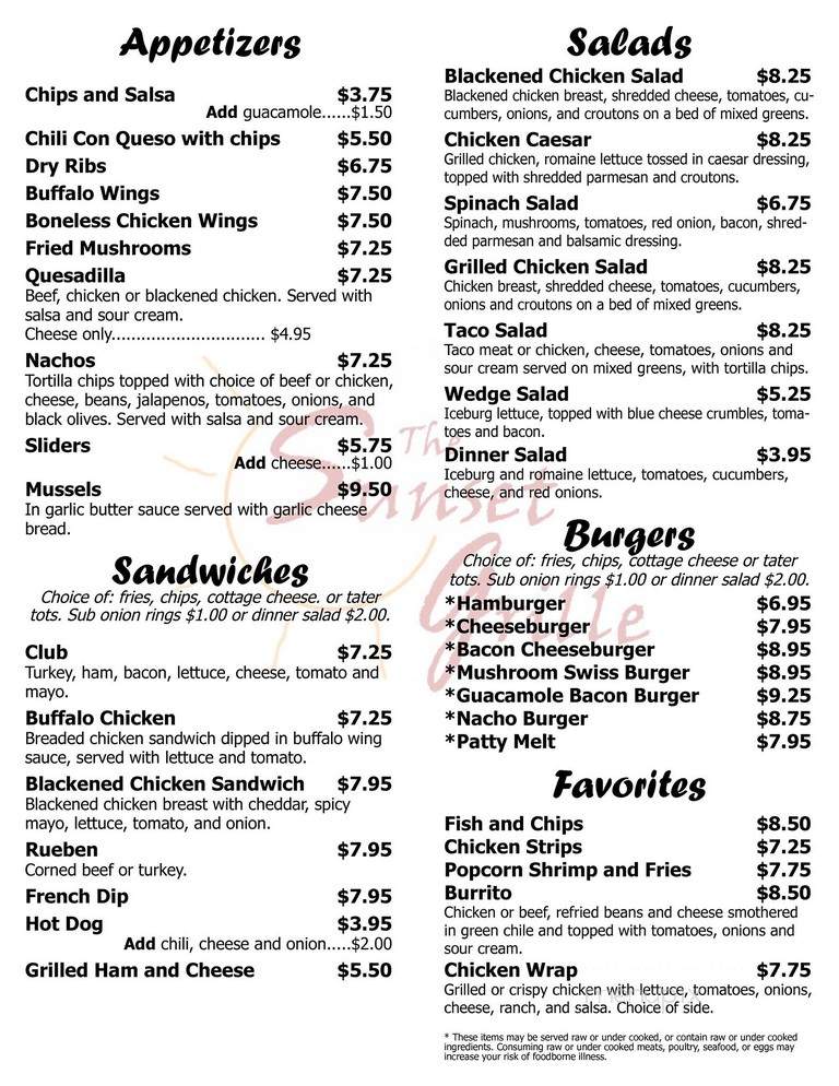 Sunset Grille - Centennial, CO menu_pic
