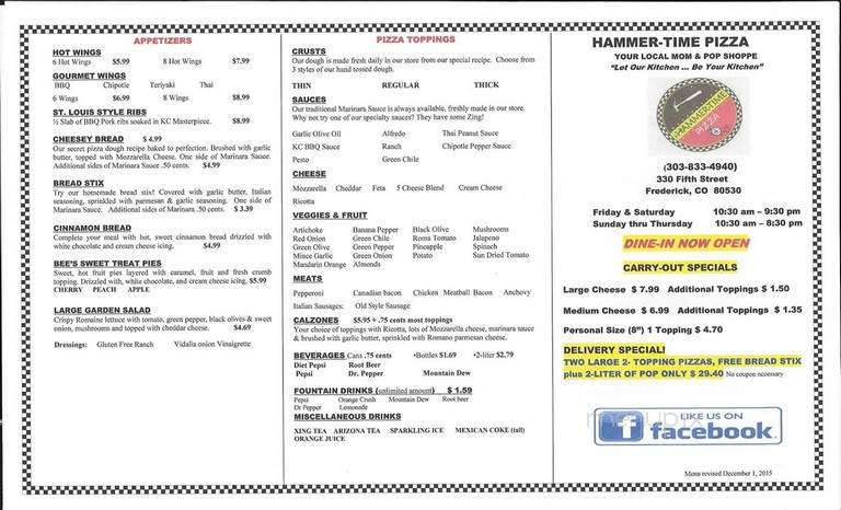 Hammer Time Pizza - Dacono, CO menu_pic