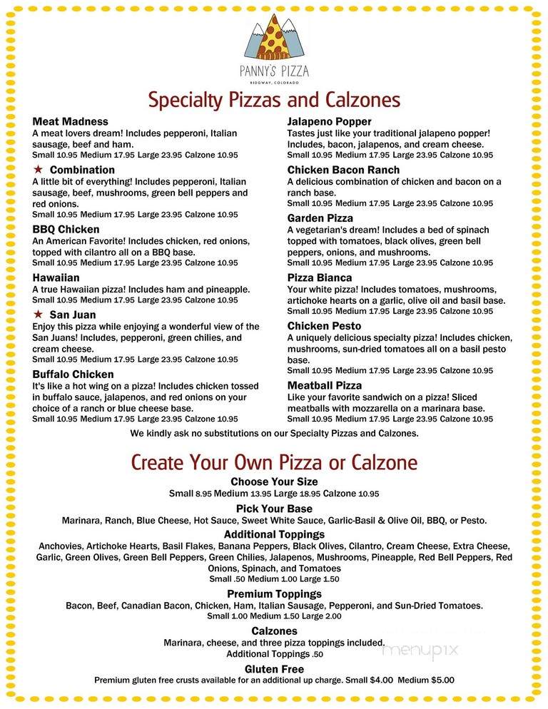 Panny's Place - Ridgway, CO menu_pic