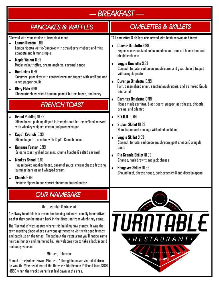 Turntable Restaurant - Minturn, CO menu_pic