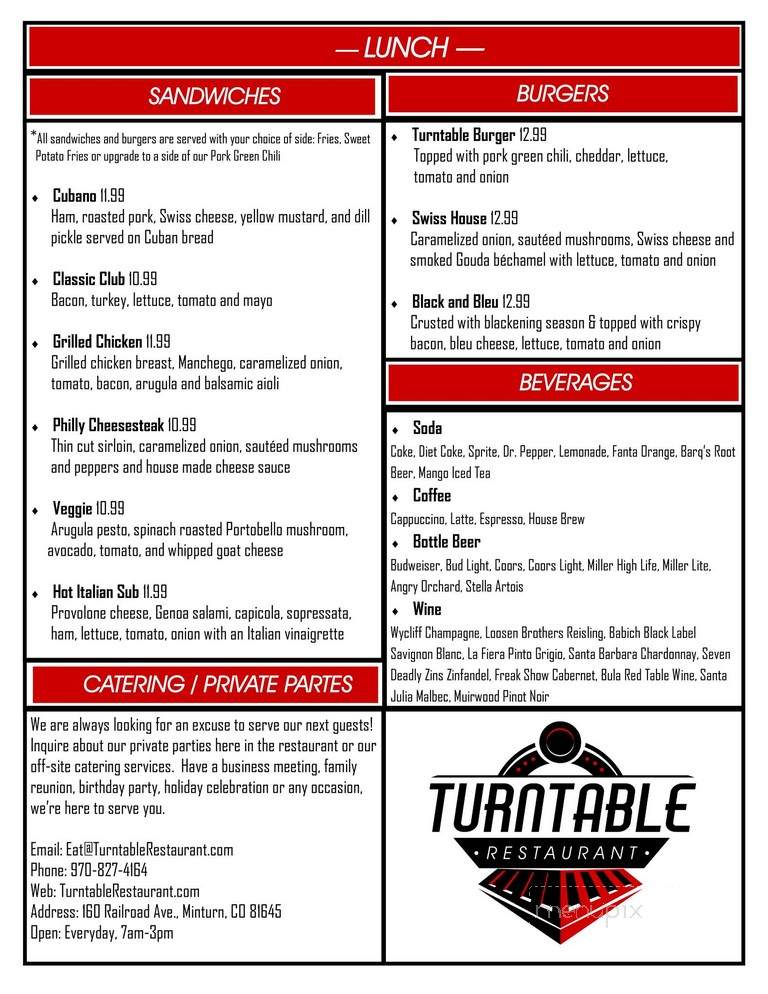 Turntable Restaurant - Minturn, CO menu_pic