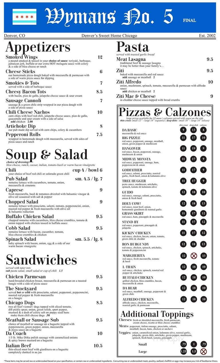 Wyman's #5 - Denver, CO menu_pic