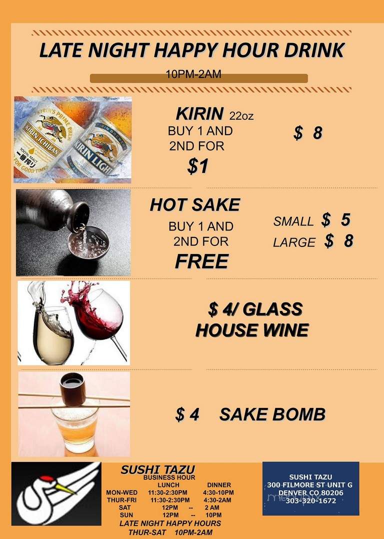 Sushi Tazu - Denver, CO menu_pic