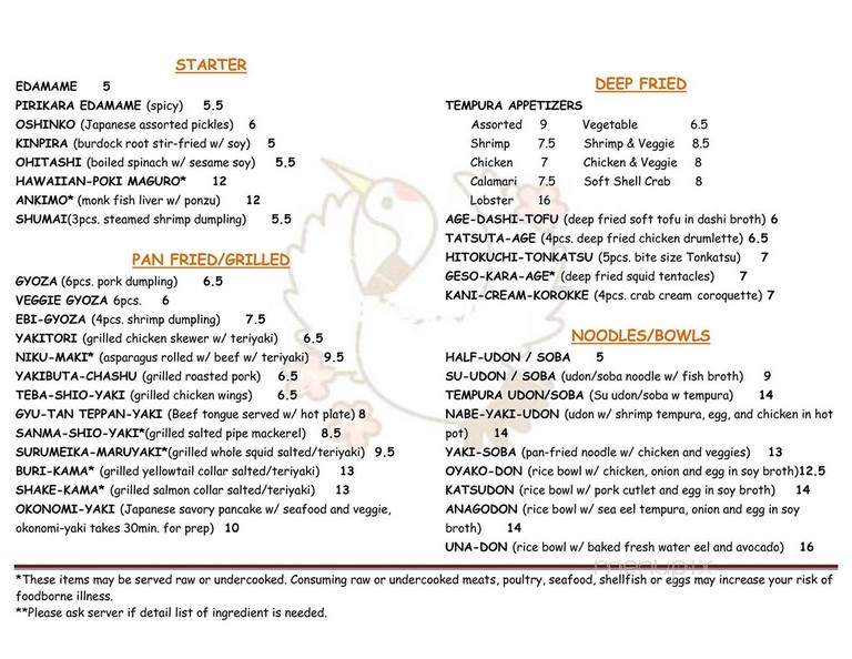 Sushi Tazu - Denver, CO menu_pic