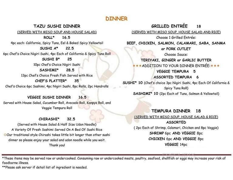 Sushi Tazu - Denver, CO menu_pic