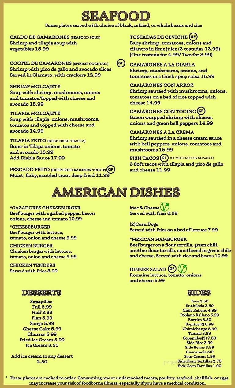Cazadores - Greeley, CO menu_pic