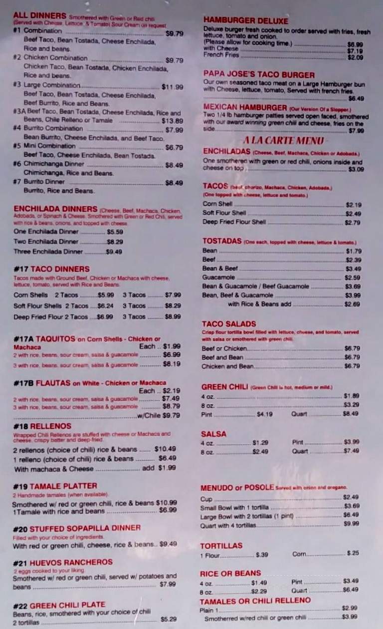 Papa Jose's Union Cafe - Pueblo, CO menu_pic
