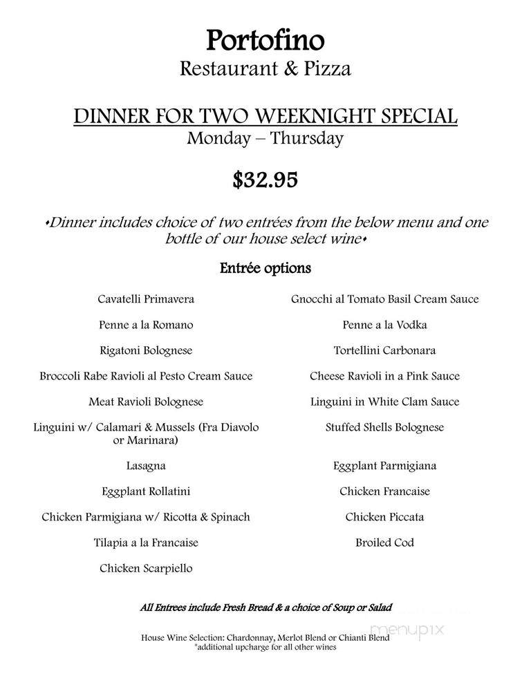 Portofino Restaurant & Pizza - New Fairfield, CT menu_pic