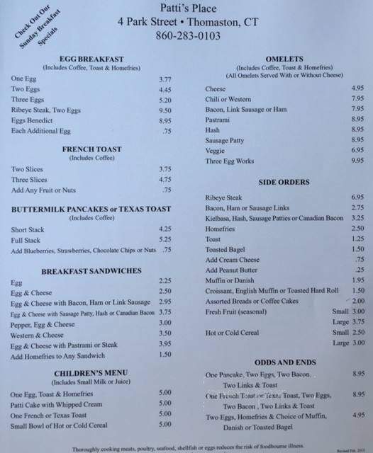 Patti's Place - Thomaston, CT menu_pic