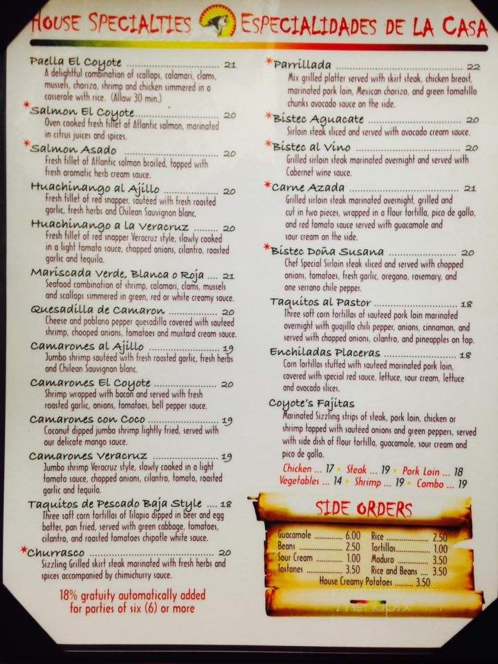 El Coyote Restaurant - Monroe, CT menu_pic