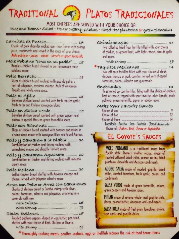 El Coyote Restaurant - Monroe, CT menu_pic