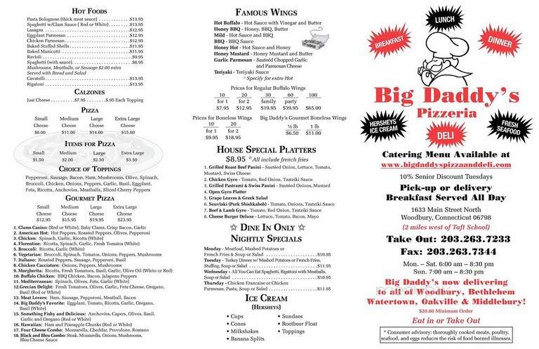 Big Daddy's Take Out - Woodbury, CT menu_pic