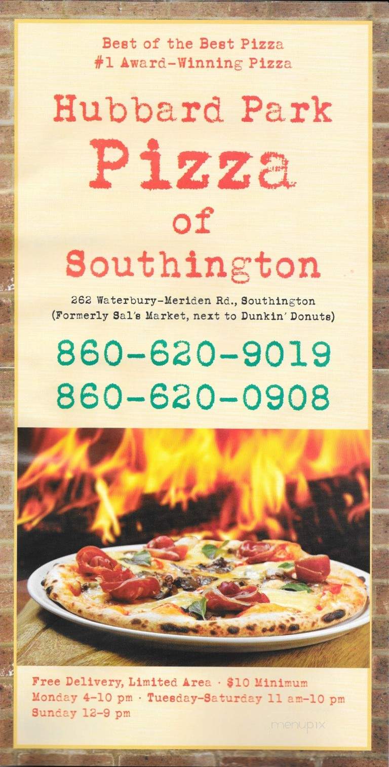 Hubbard Park Pizza - Southington, CT menu_pic
