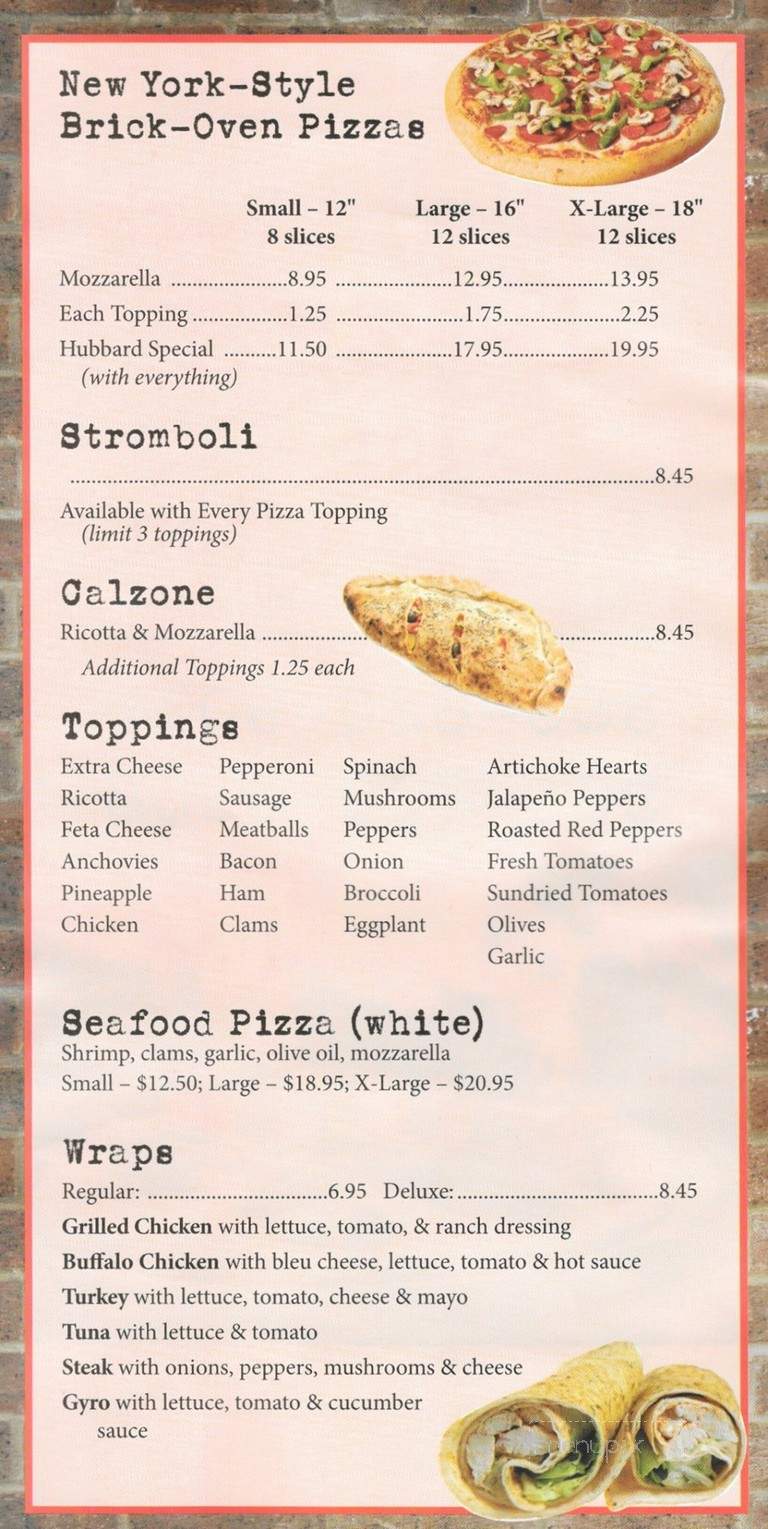 Hubbard Park Pizza - Southington, CT menu_pic