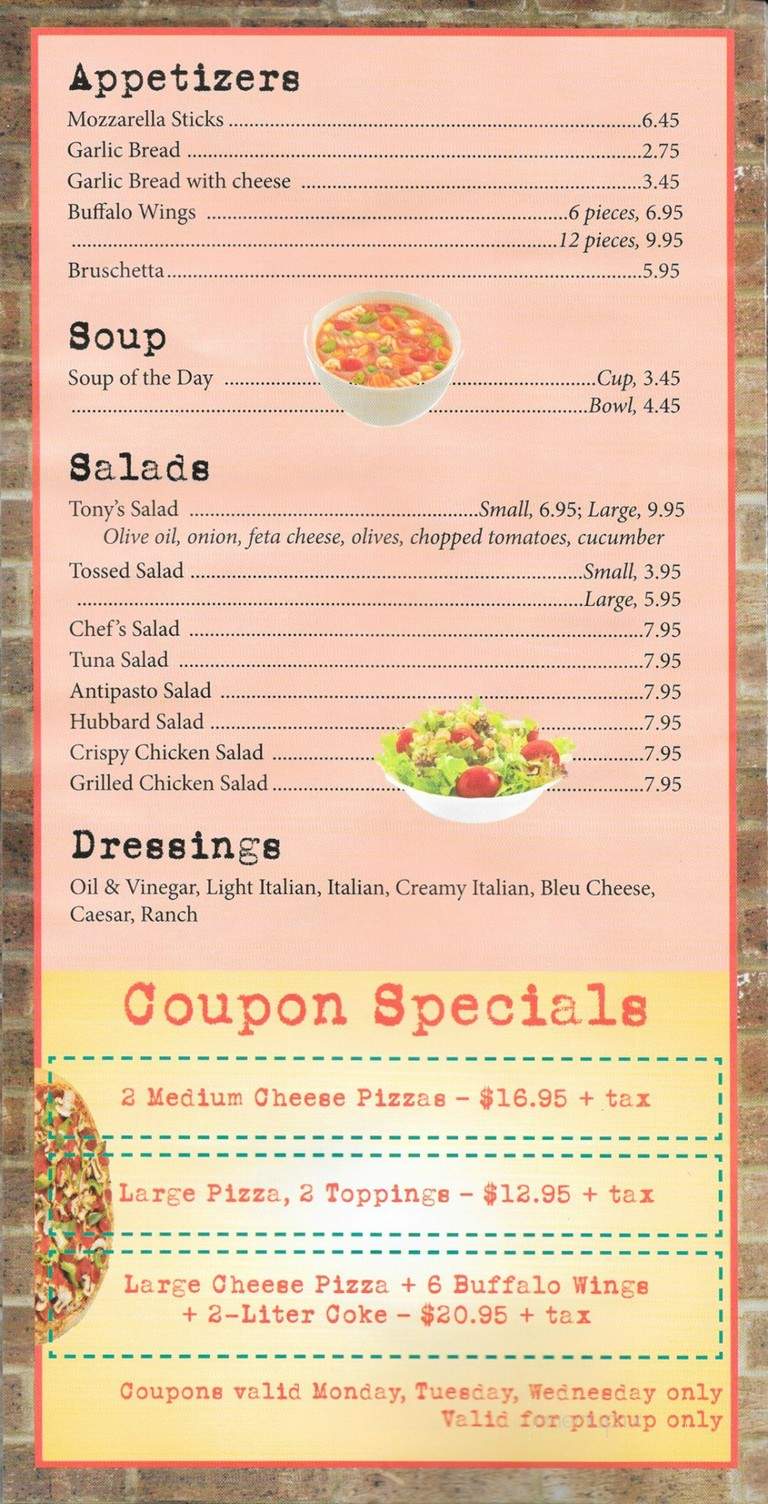 Hubbard Park Pizza - Southington, CT menu_pic
