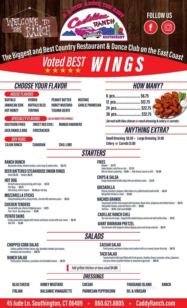 Cadillac Ranch Restaurant - Southington, CT menu_pic