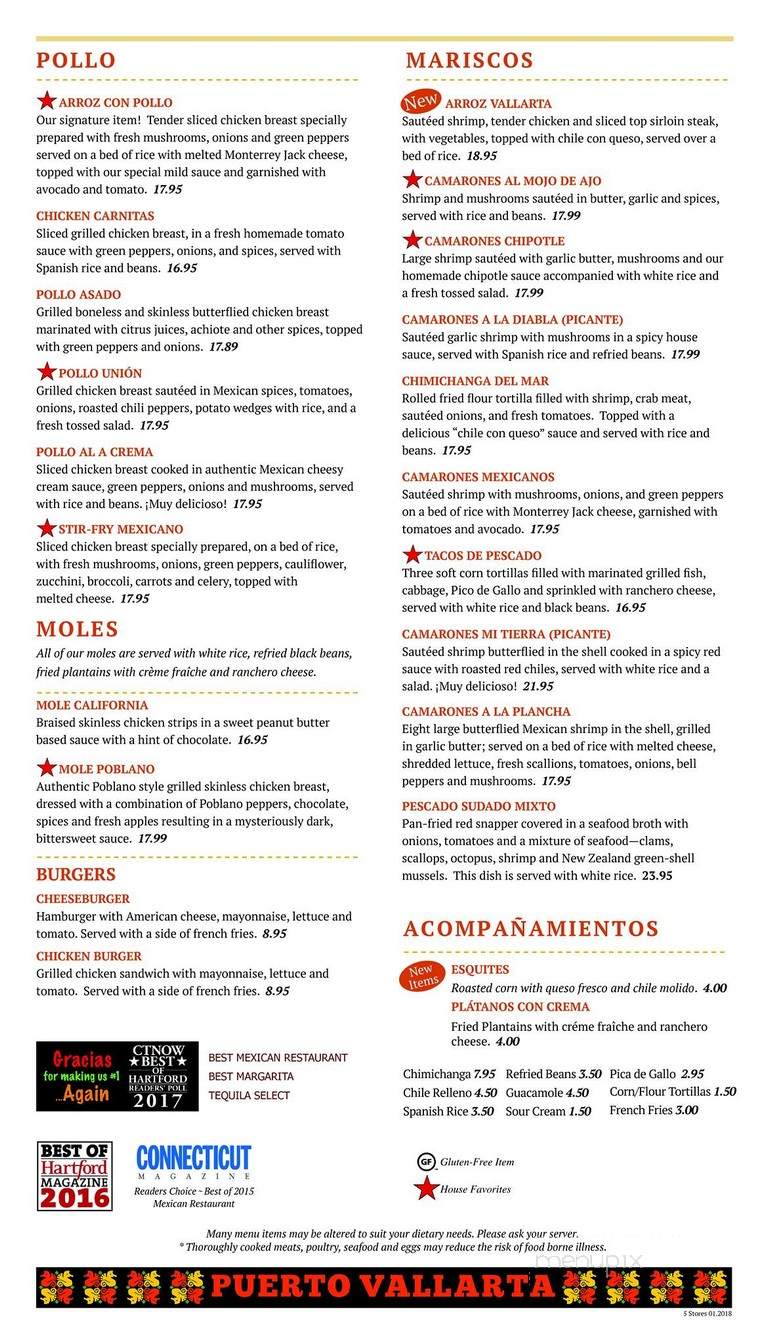 Puerto Vallarta - Southington, CT menu_pic