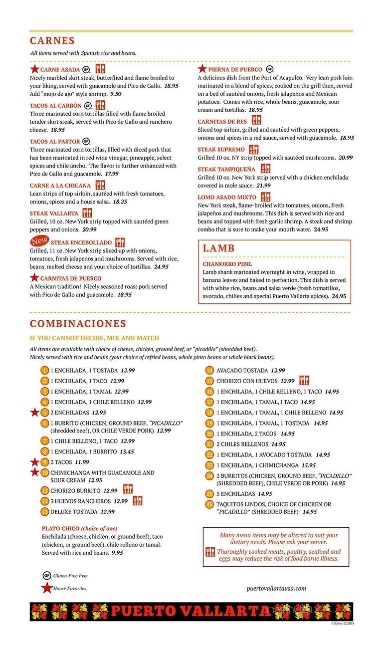 Puerto Vallarta Restaurant - Avon, CT menu_pic