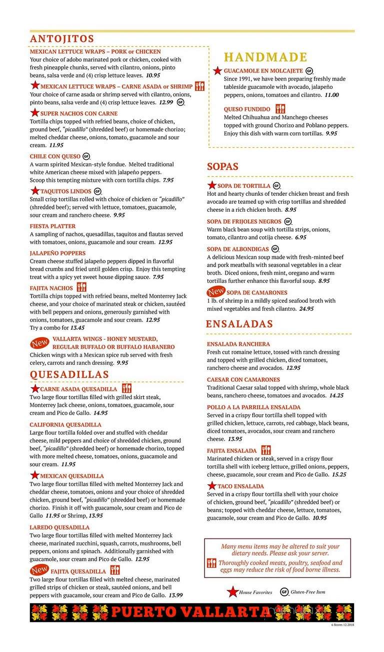 Puerto Vallarta Restaurant - Avon, CT menu_pic