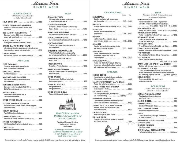 Manor Inn Restaurant - Southington, CT menu_pic