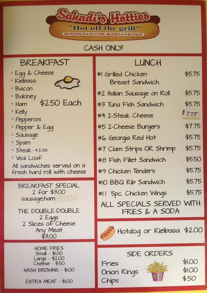 Menu of Sahadi's Hotties in New Britain, CT 06053