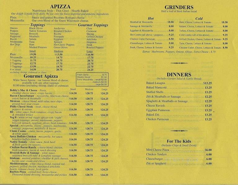 Bobby's Apizza Restaurant - North Branford, CT menu_pic