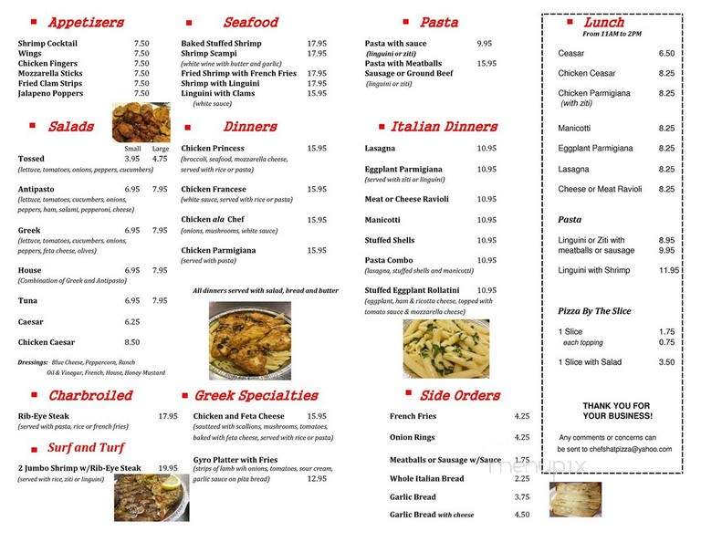 Chef's Hat Pizza - Meriden, CT menu_pic