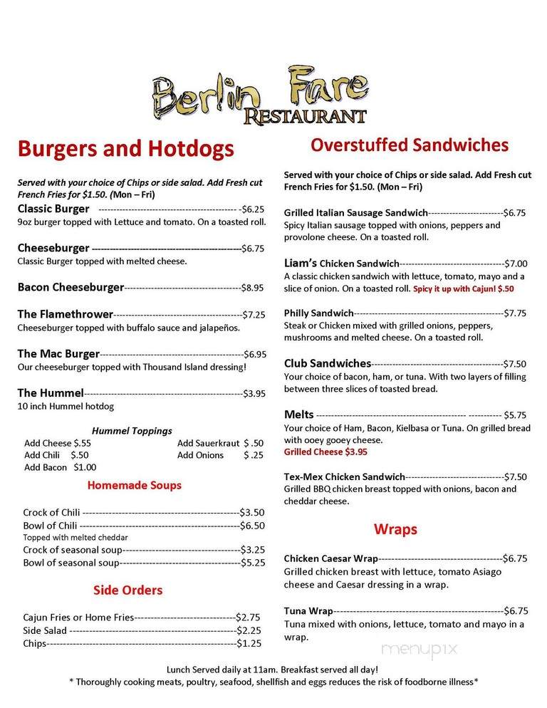 Berlin Fare - Berlin, CT menu_pic