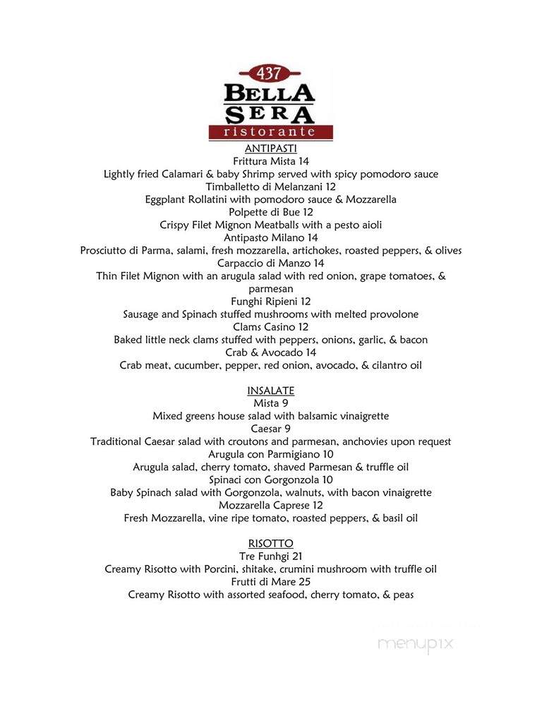 Bella Sera Ristorante - Fairfield, CT menu_pic